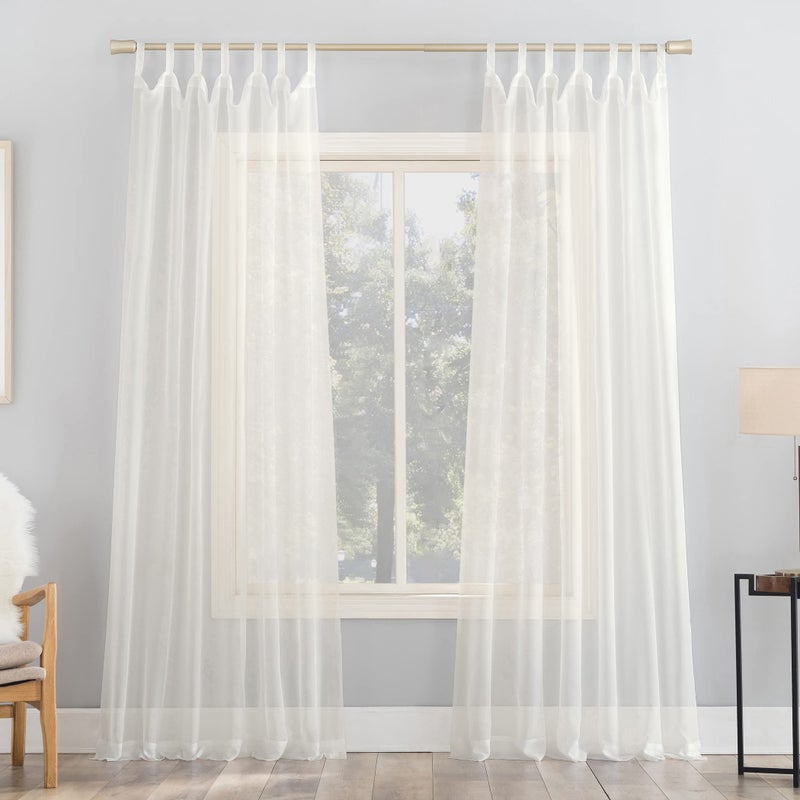 No. 918 Emily Sheer Voile Tab Top Curtain Panel, 59" x 84", Eggshell - Image 1